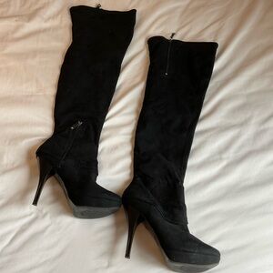 Guess by Marciano Black Sutera Over the Knee Suede Foldover Boots Size 11